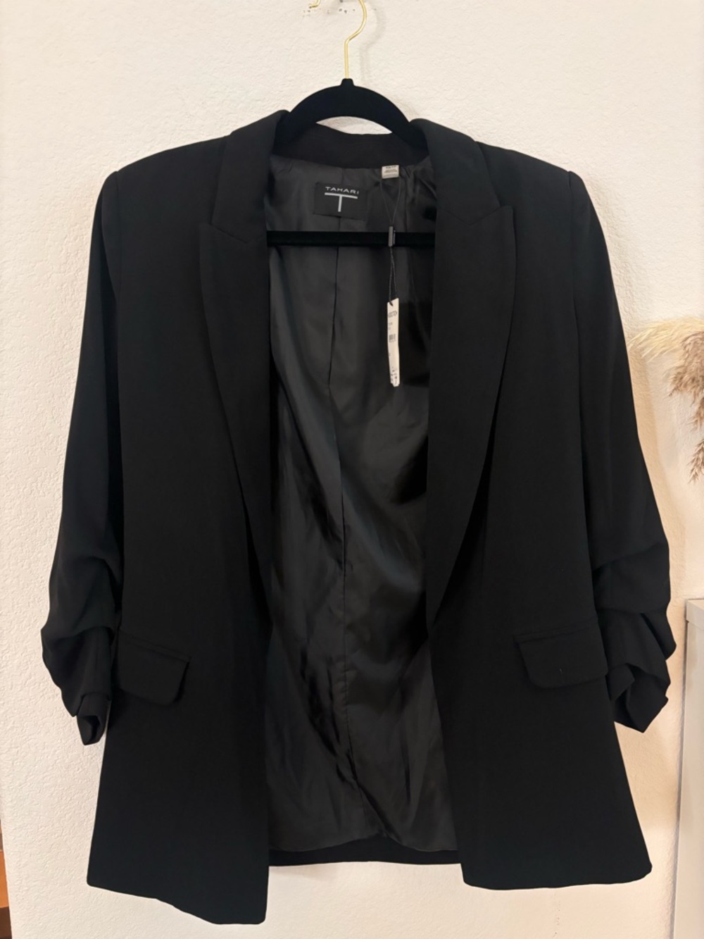 Tahari Black Blazer with Ruched Sleeves